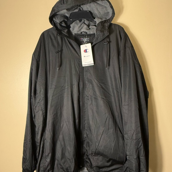Champion Hooded Windbreaker Jacket Fleece Lined Black Mens XL Full Zip - Picture 3 of 11